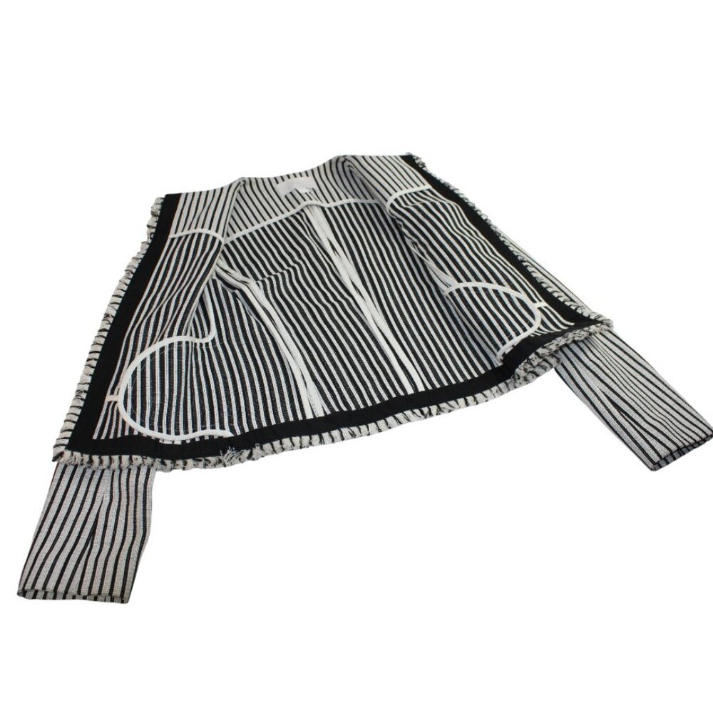 Hugo Boss Komina Black & White Striped Cropped Jacket Frayed Hem Jacket - Picture 6 of 7